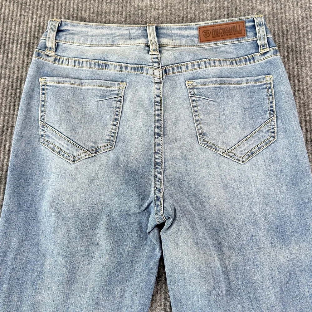 Rock & Roll Trouser Flare Jeans Womens 27x34 Light Wash High Rise Front Slit Leg - Picture 8 of 16